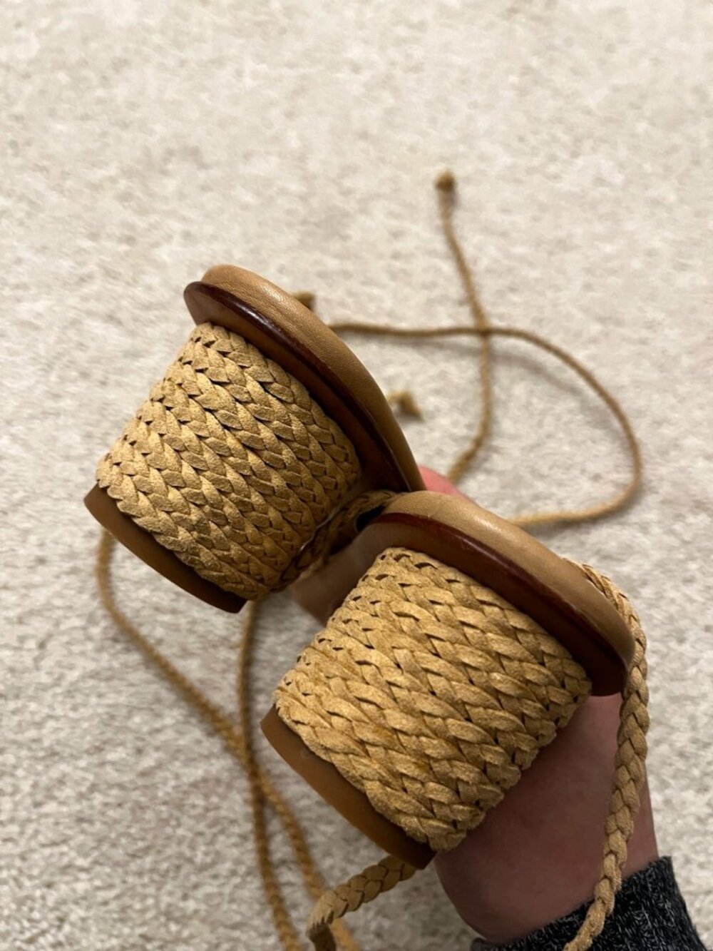 Carrie Forbes Braided Leather Lace Up Ankle Wrap Tie Sandals Heels Sz 39 US 9 - Picture 10 of 10